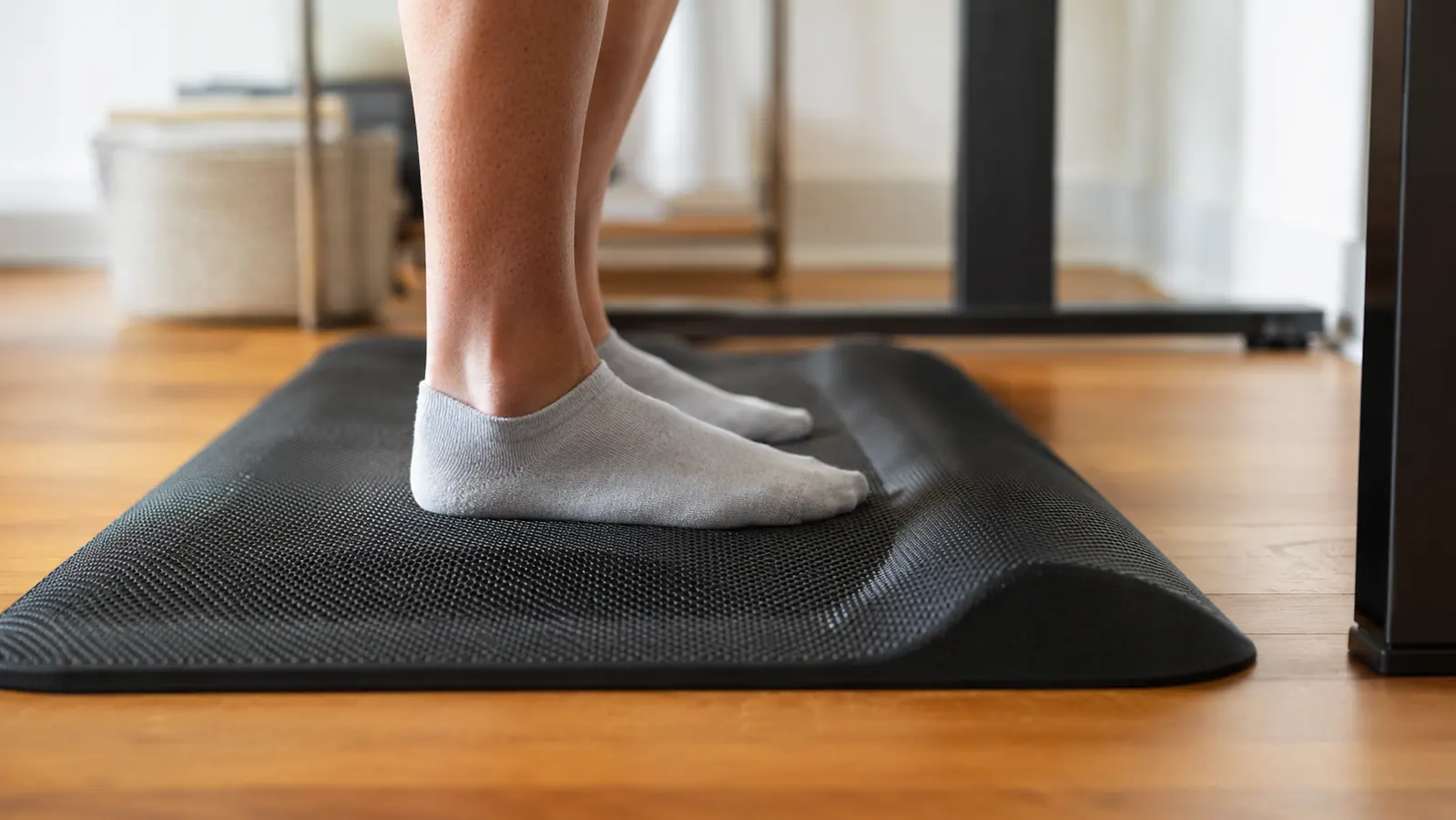 Side-by-side of a flat foam mat and a contoured mat showing the height difference and textured surface