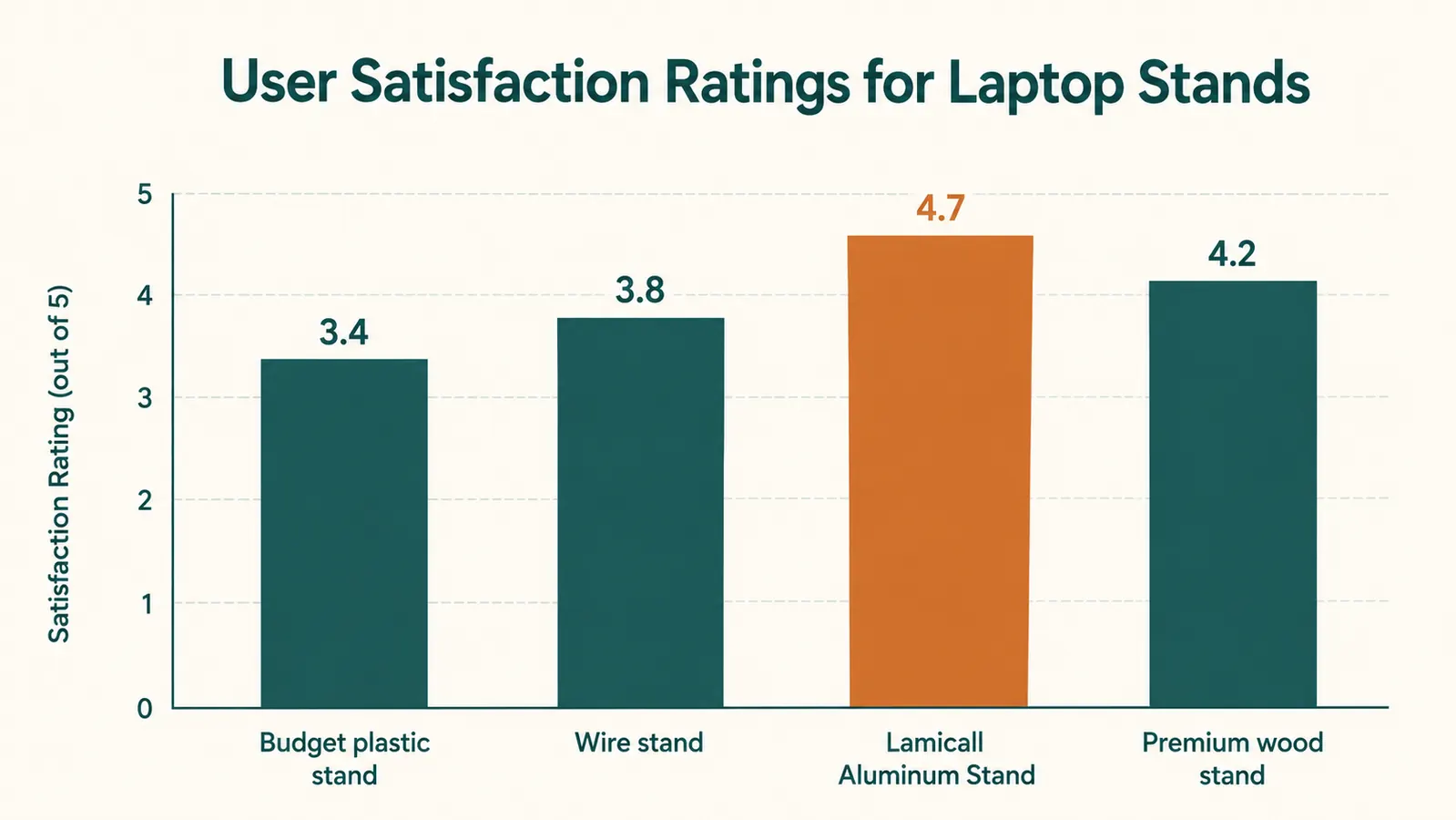 Chart comparing airflow clearance under a laptop at three stand heights: flat on desk, mid-height stand, and max-height stand