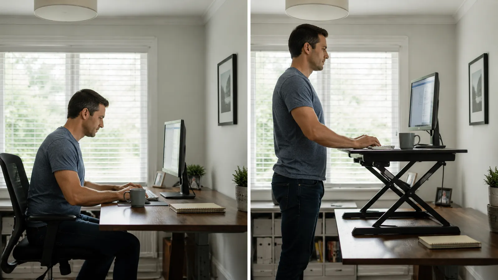Stack of books being used as a makeshift monitor riser on a cluttered home office desk, visibly unstable